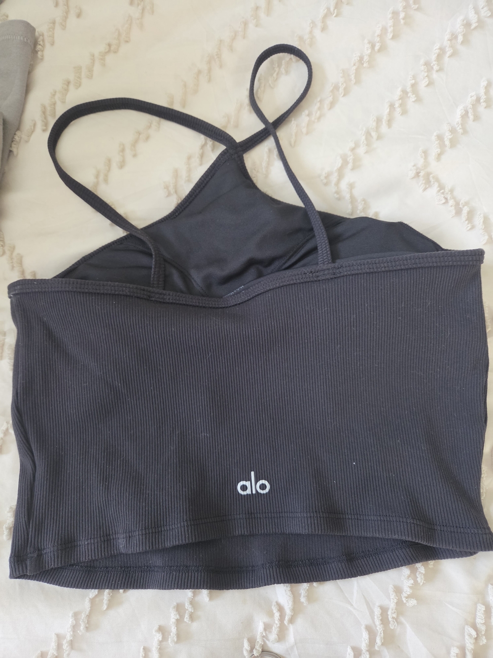 ALO Yoga Black Ribbed Strappy Crop Tank - Picture 2 of 4